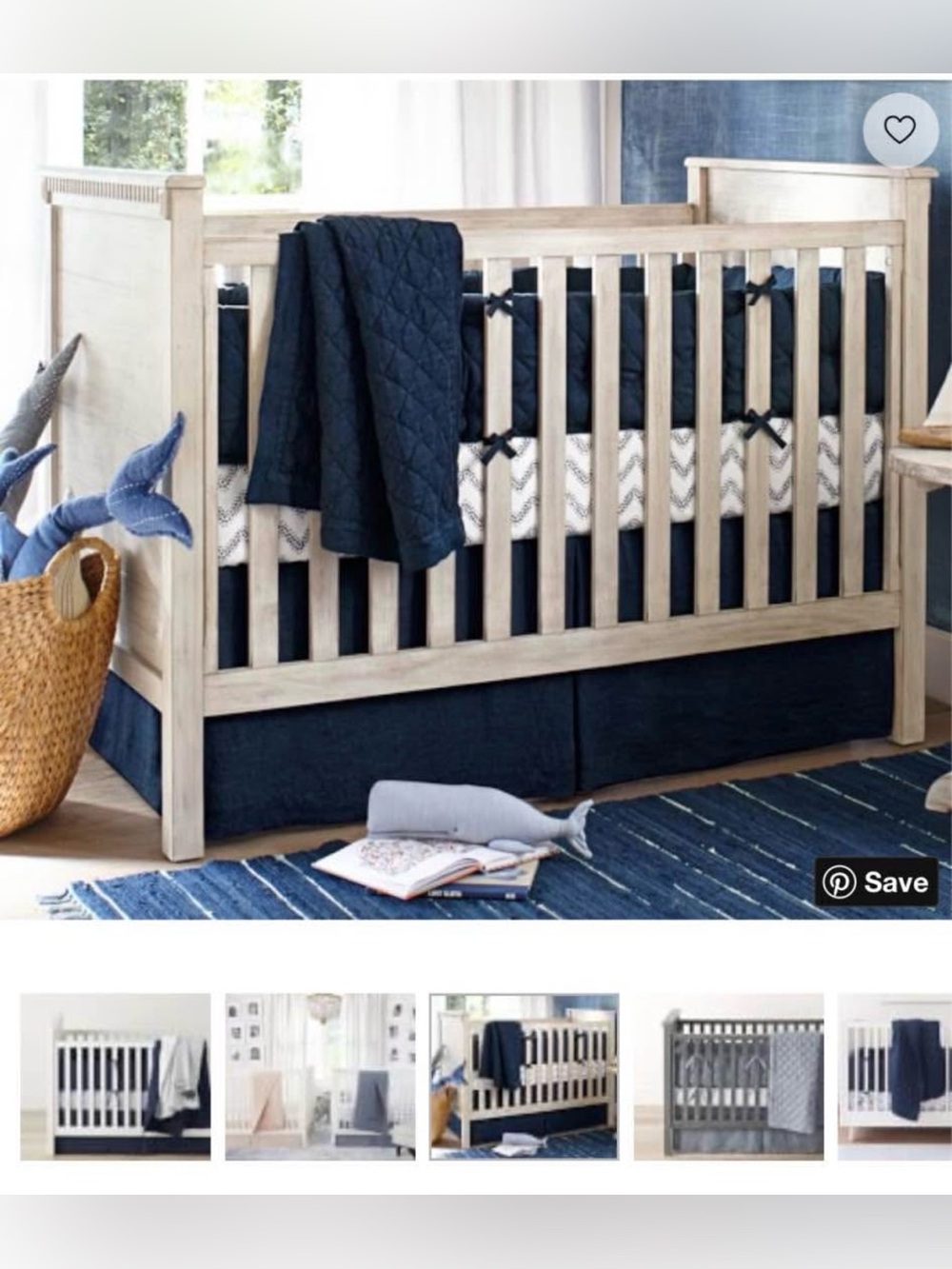 Pottery Barn Kids navy blue Belgian flax linen crib skirt